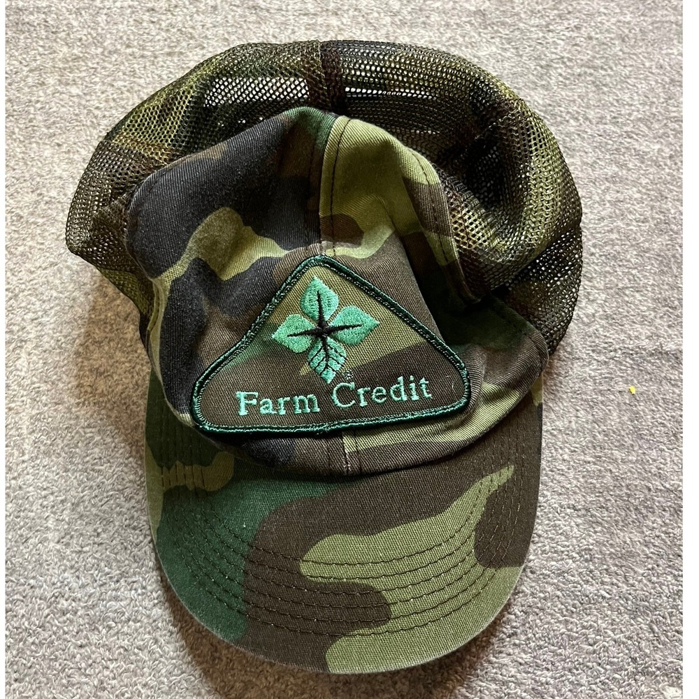 Vintage Farm Credit Camo Trucker Hat Mesh Snapback Cap Woodland Camouflage